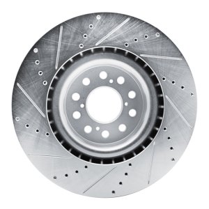 Acura Integra Brake Rotor (1) - Front Right - R1 Concepts - Drilled & Slotted - Silver - `17-`25